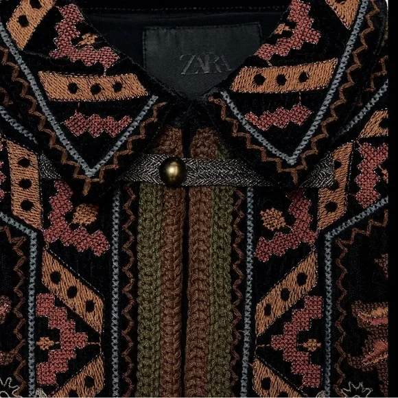 Zara Black Velvet Floral Embroidered Jacket - Picture 7 of 9